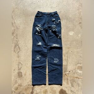 Vtg 90s USA Women’s Wrangler Dark Wash Distressed Straight High Rise Jeans 26x33